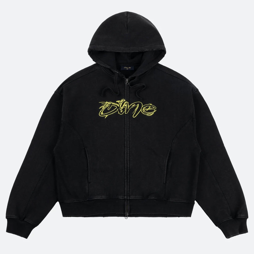 Dime MTL - Distressed Terry Zip Hooded Sweatshirt - Acid Black