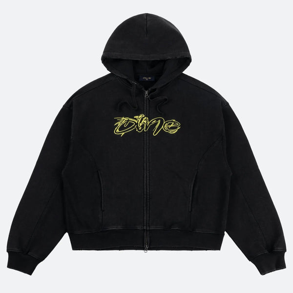 Dime MTL - Distressed Terry Zip Hooded Sweatshirt - Acid Black
