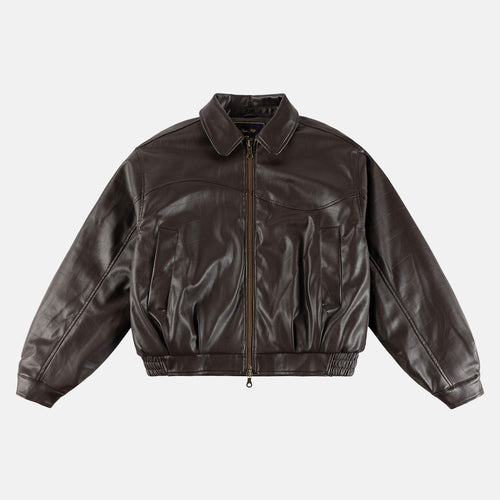 Dime MTL - Debossed Wavy Faux Leather Jacket - Brown