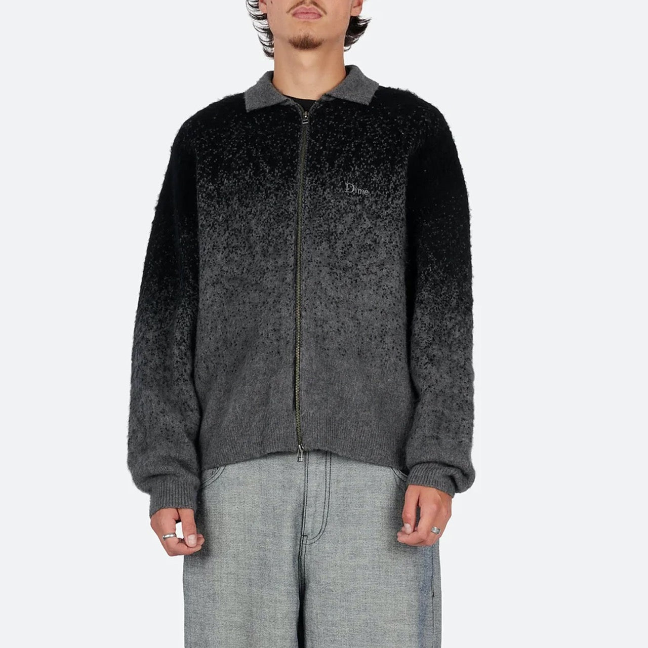 Dime MTL - Mohair Double Zip Knitted Sweatshirt - Black / Charcoal