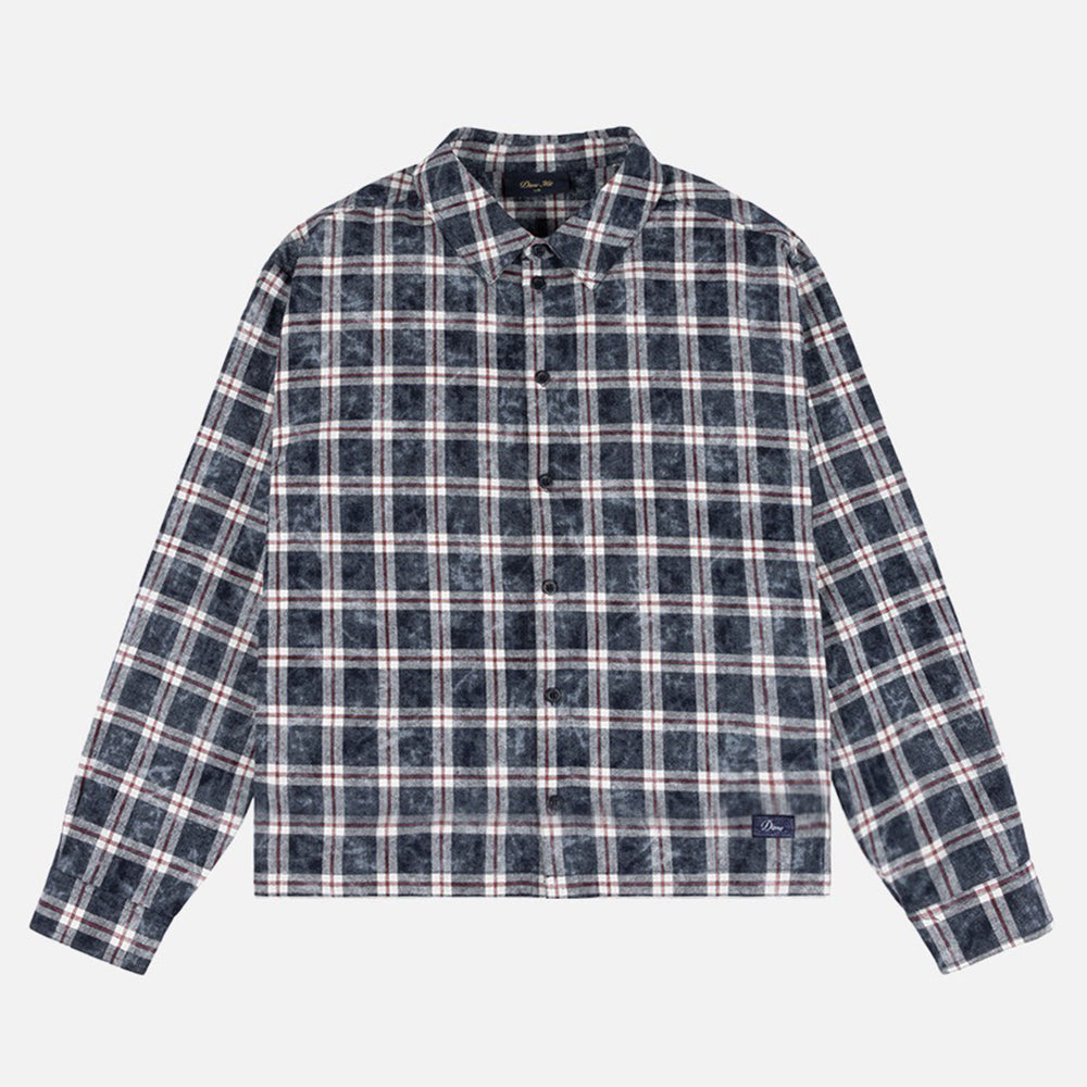 Dime MTL - Plaid Flannel Longsleeve Shirt - Bleached Navy