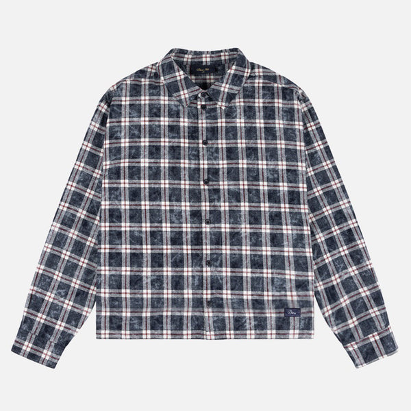 Dime MTL - Plaid Flannel Longsleeve Shirt - Bleached Navy