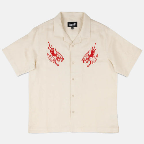 Welcome Skateboards - Hellion Embroidered Short Sleeve Linen Shirt - Bone