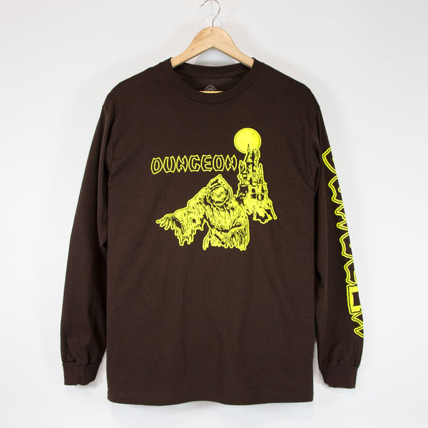 Dungeon - Tower Longsleeve T-Shirt - Chocolate Brown / Neon Yellow