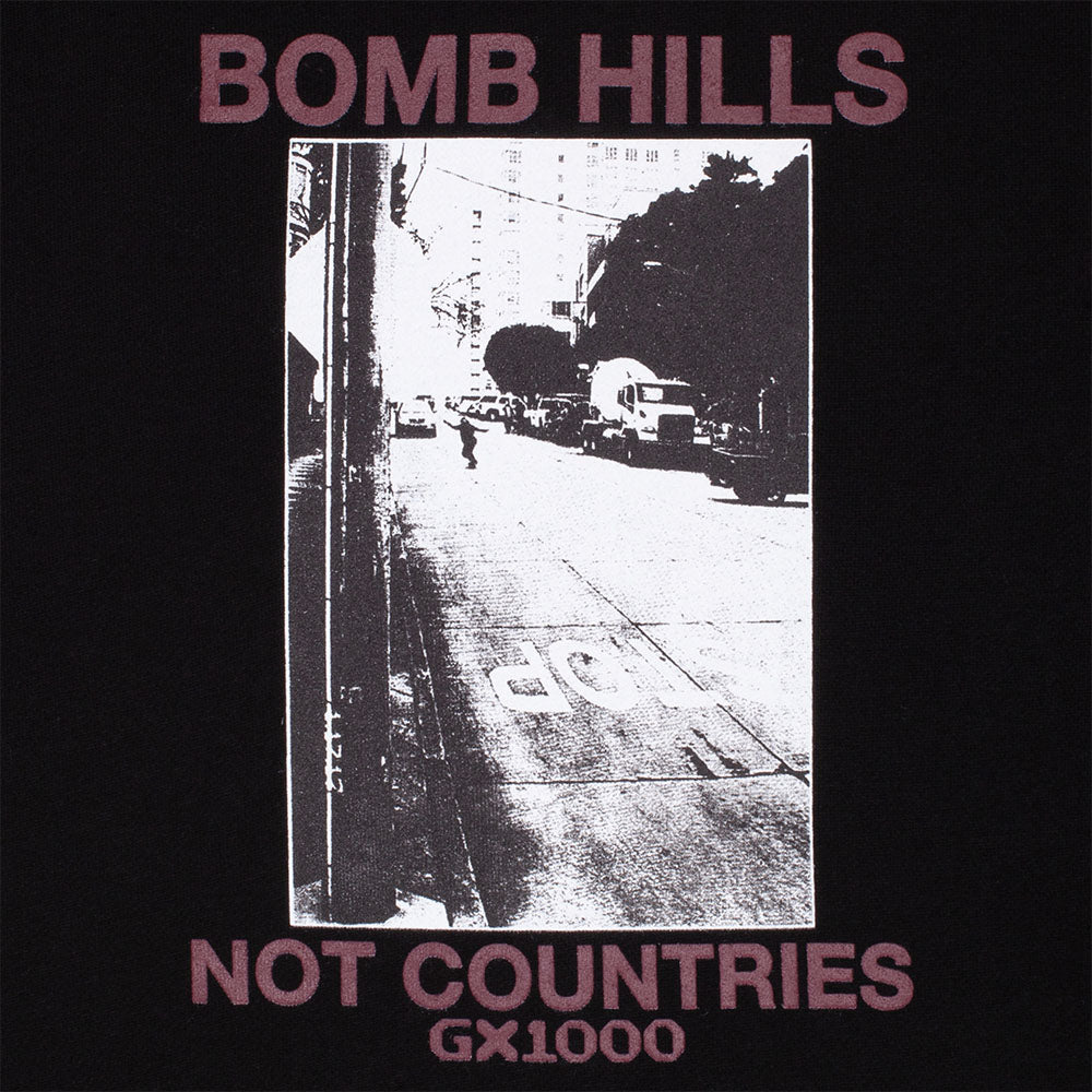 GX1000 - Bomb Hills Not Countries Pullover Hooded Sweatshirt - Black / Burgundy