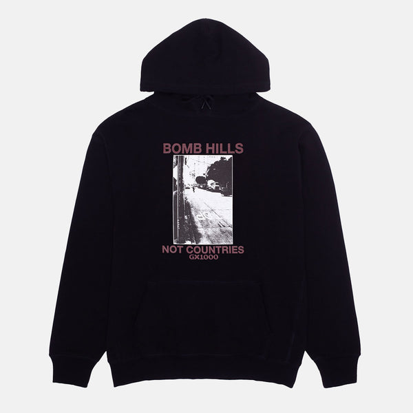 GX1000 - Bomb Hills Not Countries Pullover Hooded Sweatshirt - Black / Burgundy