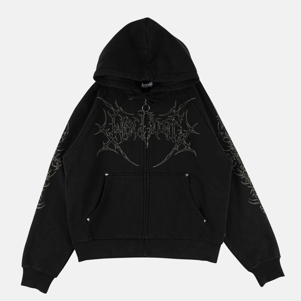 Welcome Skateboards - Grapple Zip Hooded Sweatshirt - Black (Pigment Dyed)