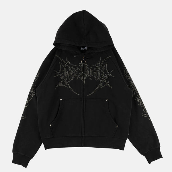 Welcome Skateboards - Grapple Zip Hooded Sweatshirt - Black (Pigment Dyed)