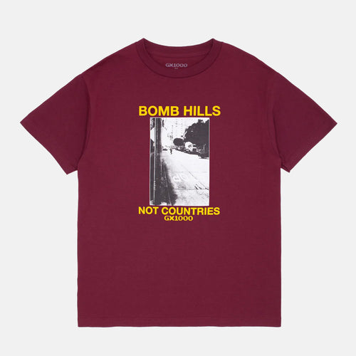 GX1000 - Bomb Hills Not Countries T-Shirt - Burgundy / Yellow