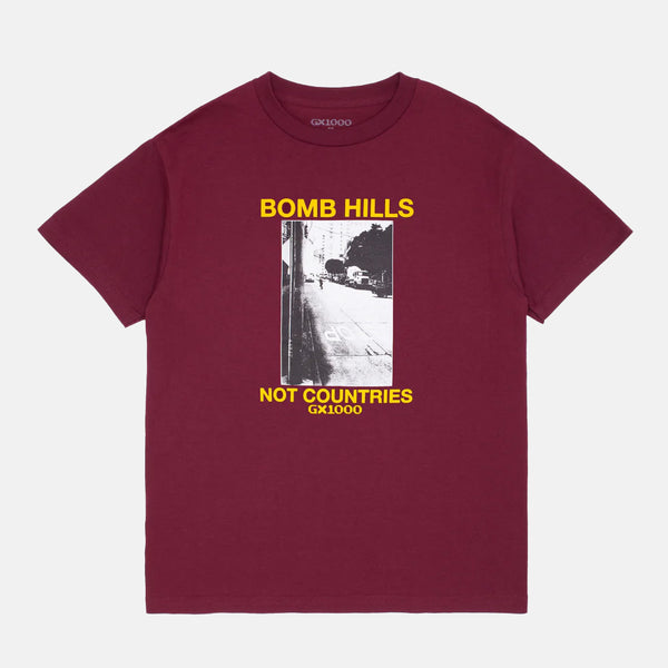 GX1000 - Bomb Hills Not Countries T-Shirt - Burgundy / Yellow