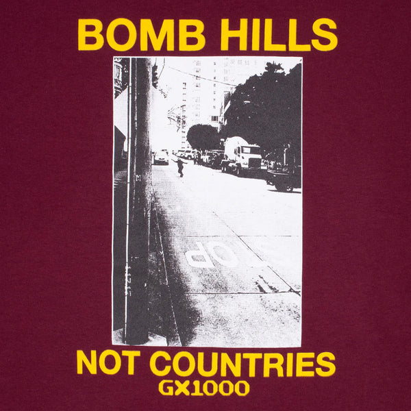 GX1000 - Bomb Hills Not Countries T-Shirt - Burgundy / Yellow