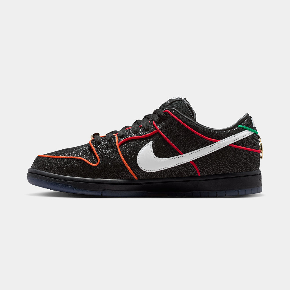 Nike SB - Dunk Low Pro QS Shoes - Black / White - Challenge Red