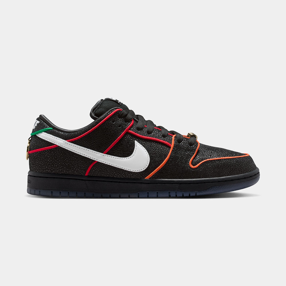 Nike SB - Dunk Low Pro QS Shoes - Black / White - Challenge Red