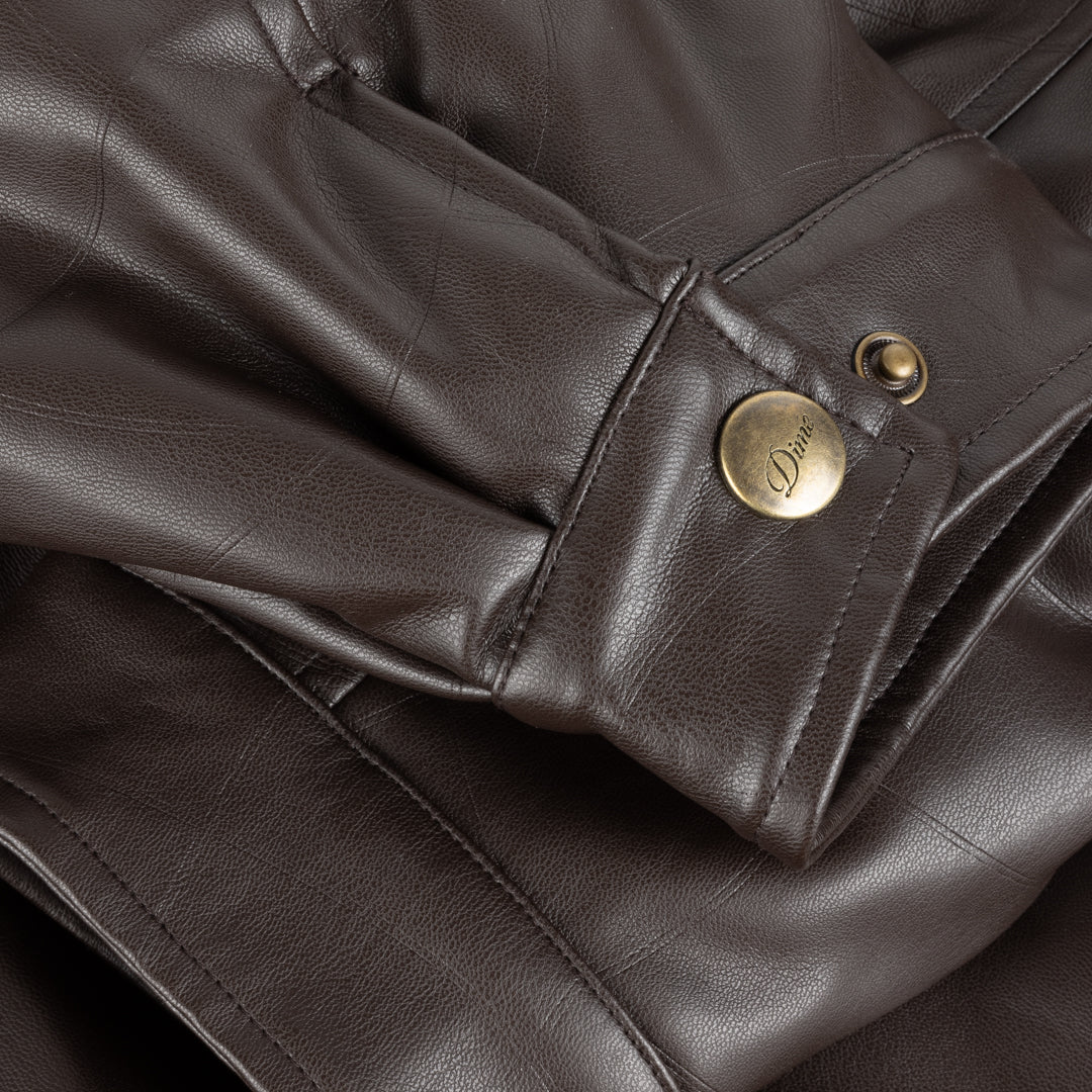 Dime MTL - Debossed Wavy Faux Leather Jacket - Brown