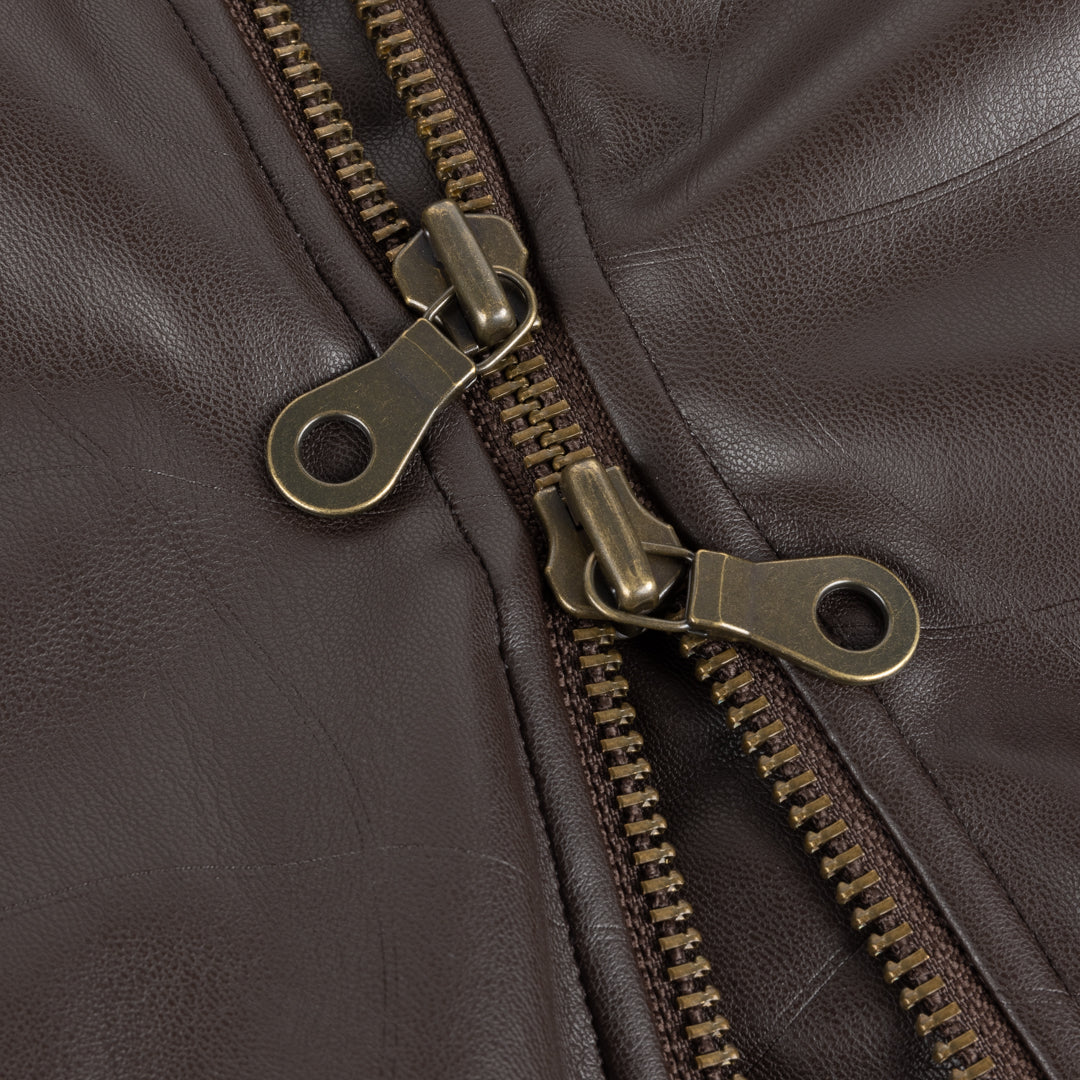 Dime MTL - Debossed Wavy Faux Leather Jacket - Brown