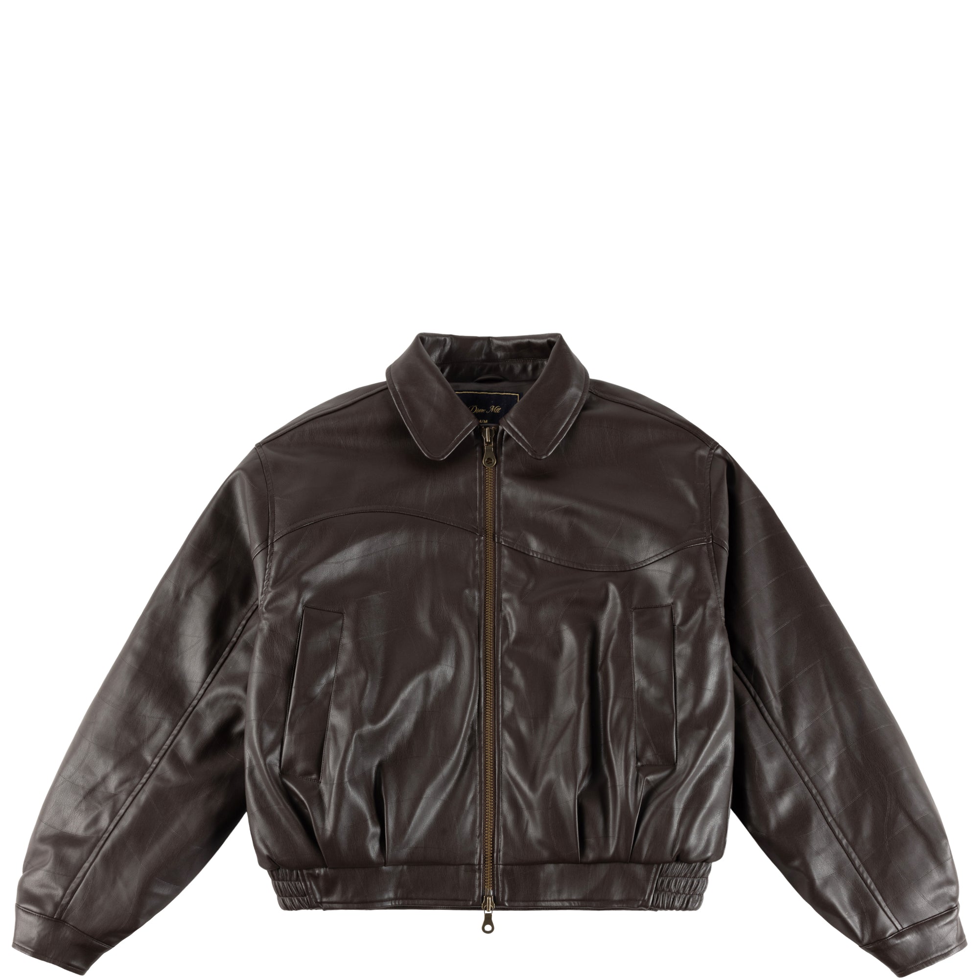 Dime MTL - Debossed Wavy Faux Leather Jacket - Brown
