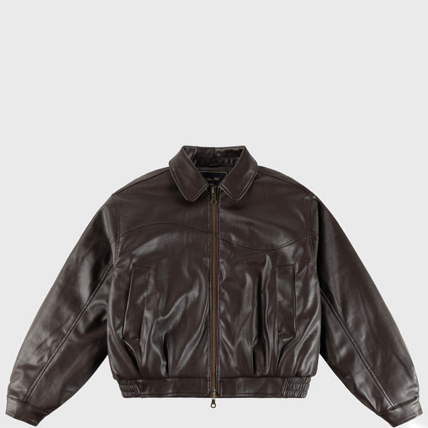 Dime MTL - Debossed Wavy Faux Leather Jacket - Brown