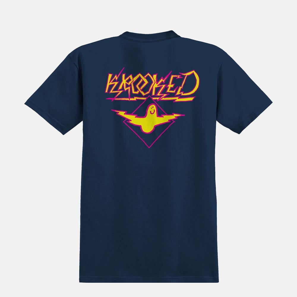 Krooked Skateboards - Bird Lightening T-Shirt - Navy / Yellow / Magenta