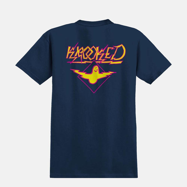 Krooked Skateboards - Bird Lightening T-Shirt - Navy / Yellow / Magenta