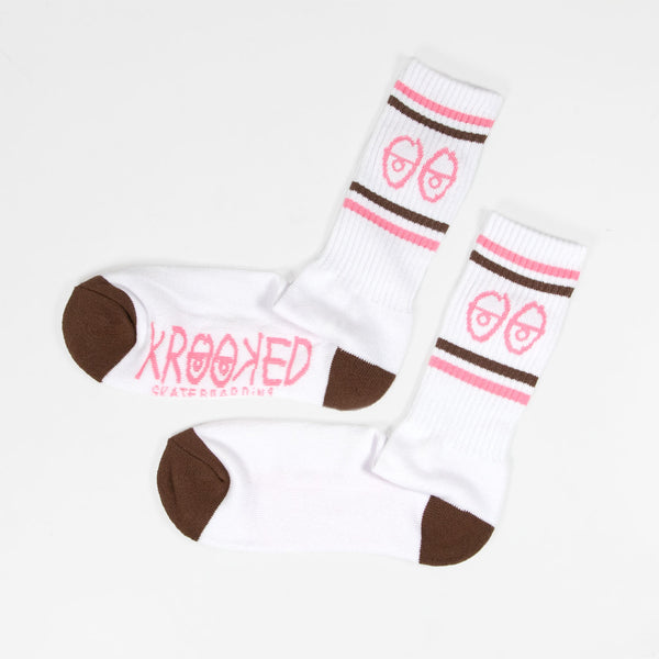 Krooked Skateboards - Eyes Socks - White / Brown / Pink