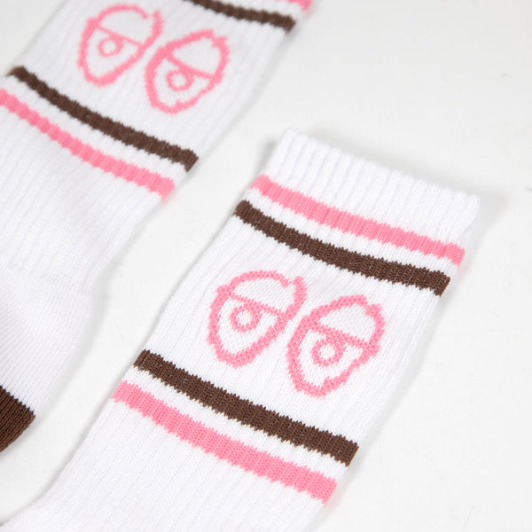 Krooked Skateboards - Eyes Socks - White / Brown / Pink