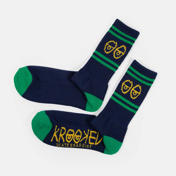 Krooked Skateboards - Eyes Socks - Navy / Green / Yellow