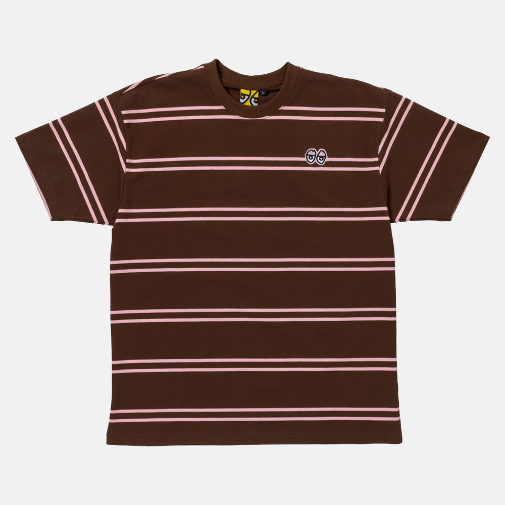 Krooked Skateboards - Eyes EMB Stripe T-Shirt - Brown / Pink