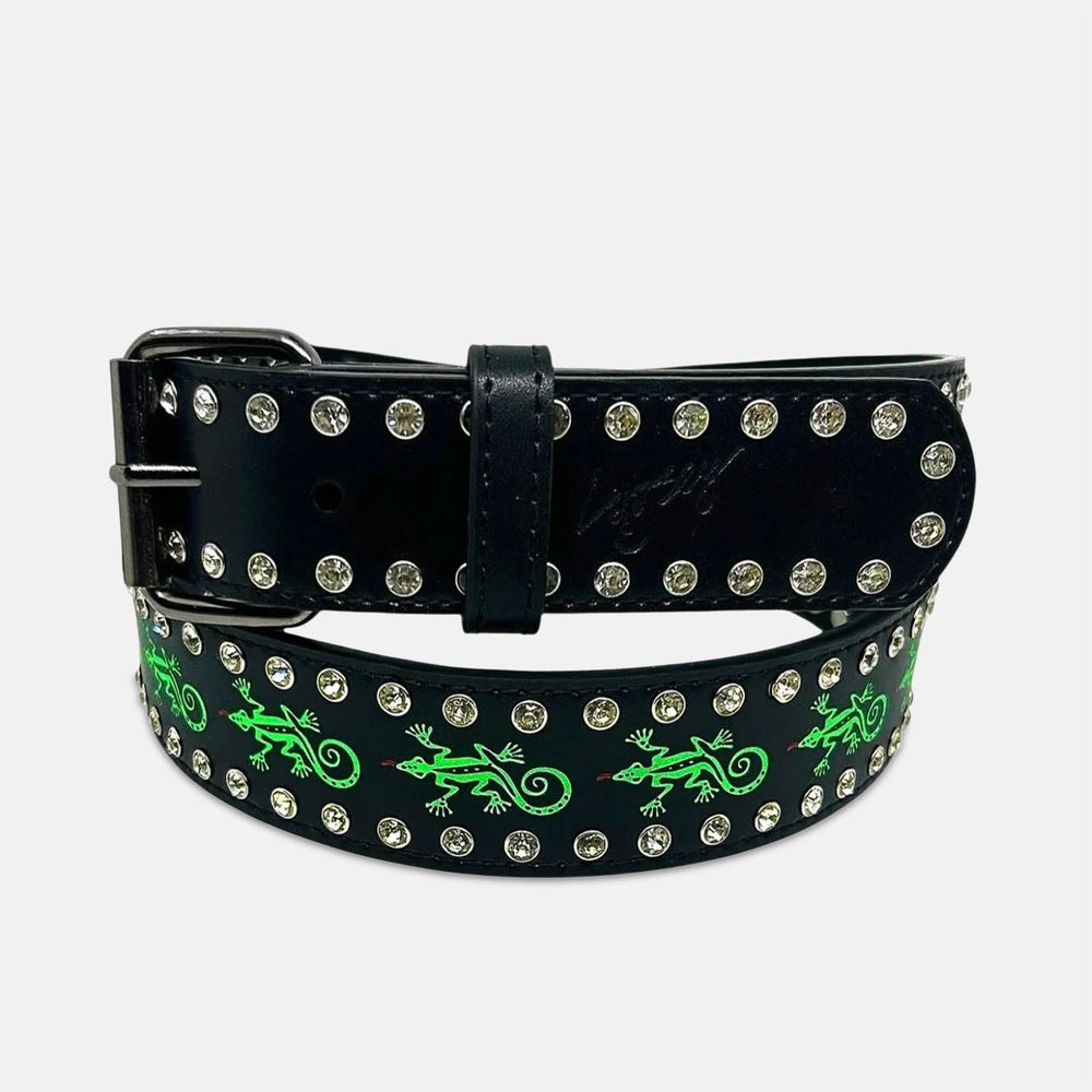Loosey - Ghecko Rhinestone Belt - Black