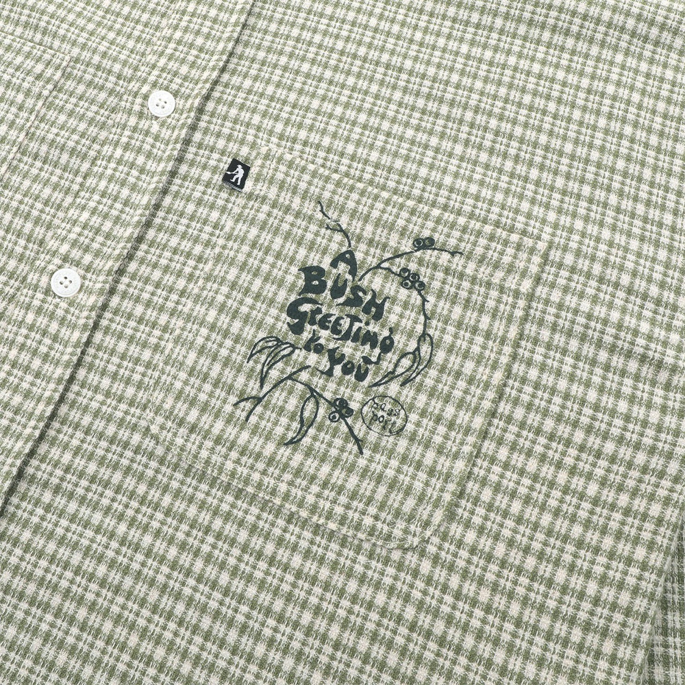 Pass Port Skateboards - May Gibbs Bush Greeting Workers Check Longsleeve Shirt - Moss Green