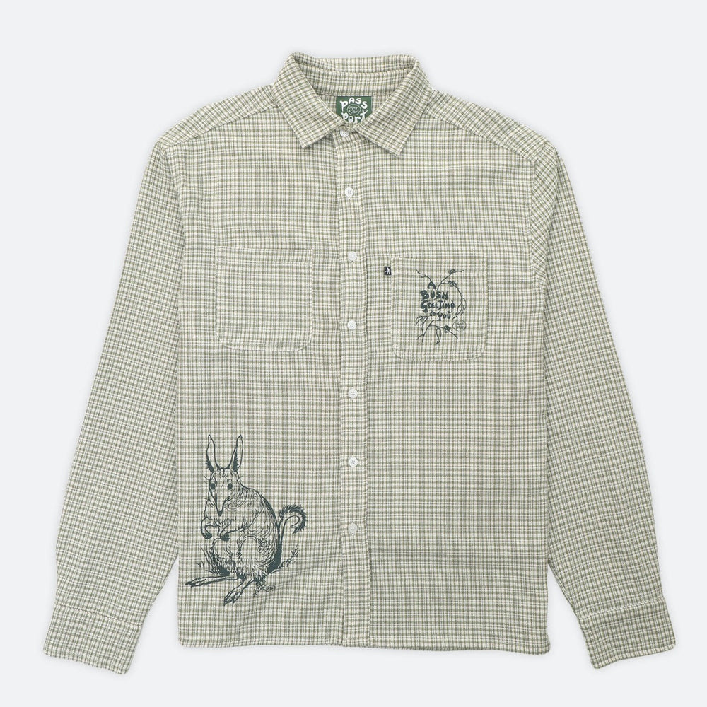 Pass Port Skateboards - May Gibbs Bush Greeting Workers Check Longsleeve Shirt - Moss Green