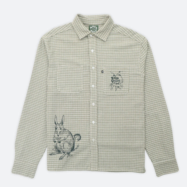 Pass Port Skateboards - May Gibbs Bush Greeting Workers Check Longsleeve Shirt - Moss Green