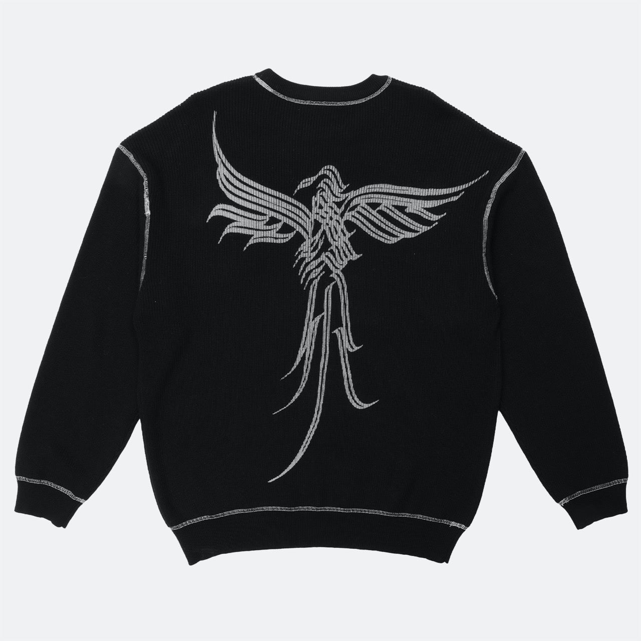 Back of Pass Port Skateboards Calligraphy Black Knitted Jumper 