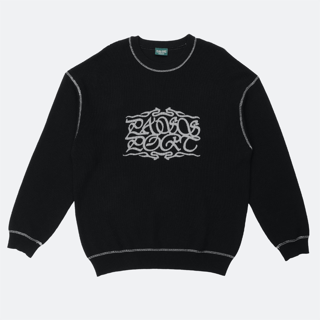 Pass Port Skateboards Calligraphy Black Knitted Jumper 