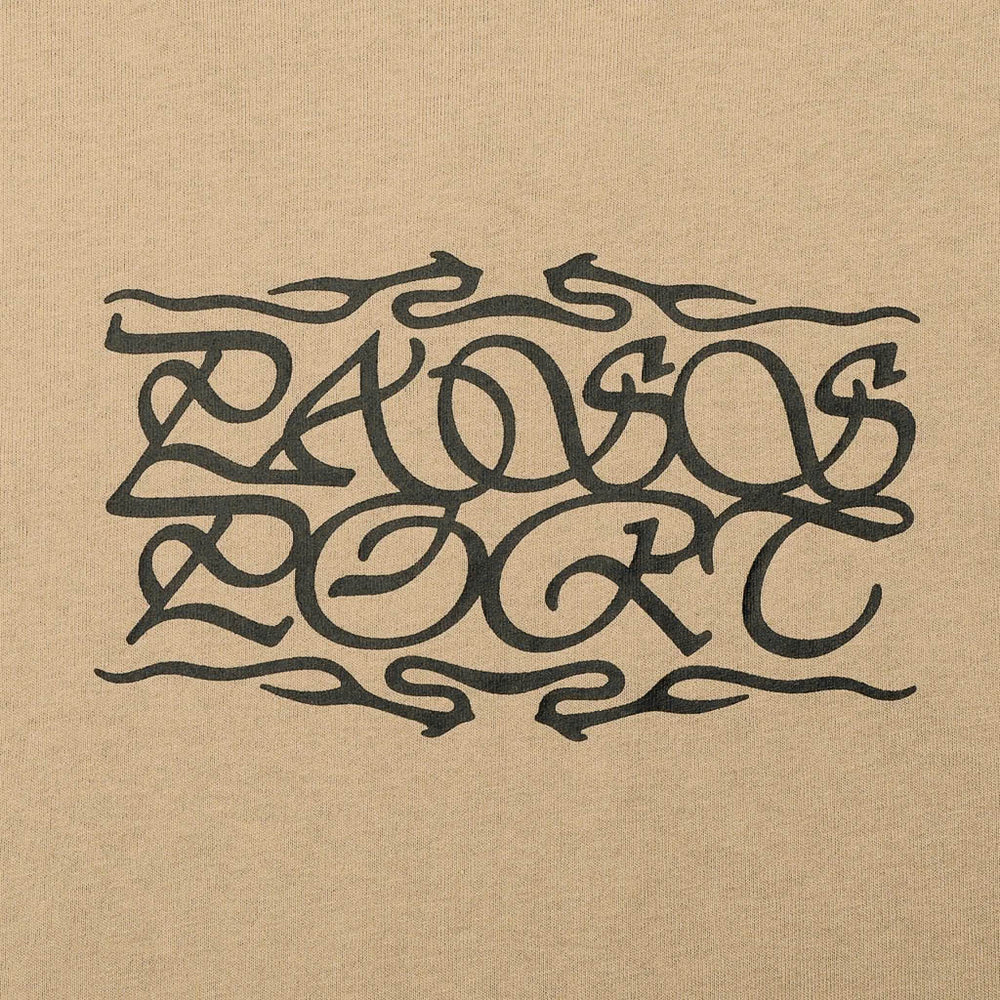 Pass Port Skateboards Caligraphy Khaki Brown T-Shirt Front Print