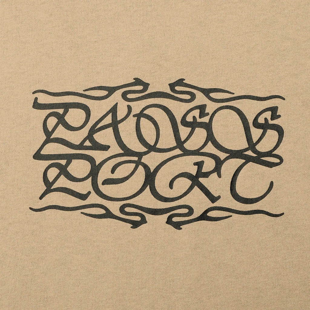 Pass Port Skateboards Caligraphy Khaki Brown T-Shirt Front Print