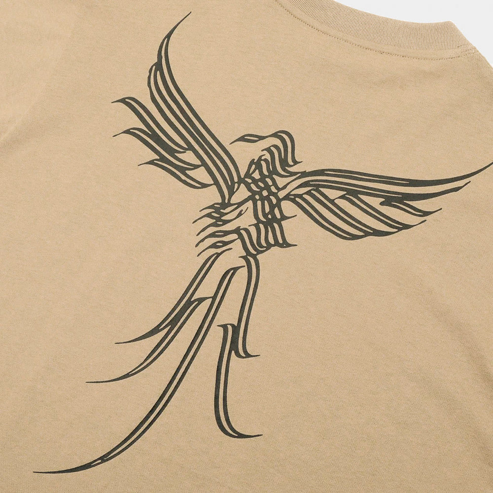 Pass Port Skateboards Caligraphy Khaki Brown T-Shirt Back Print