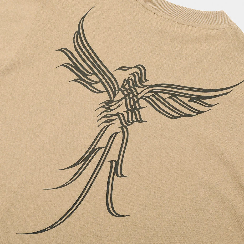 Pass Port Skateboards Caligraphy Khaki Brown T-Shirt Back Print