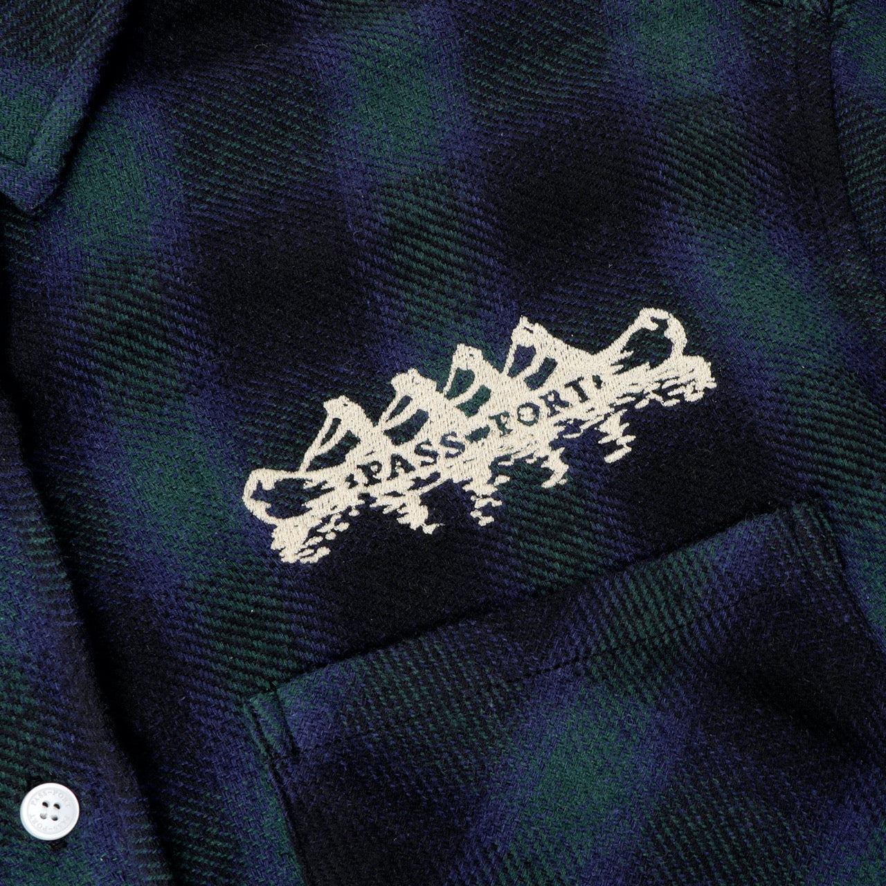 Pass Port Skateboards Canoe Workers Blue And Black Long Sleeve Flannel Shirt Embroidery