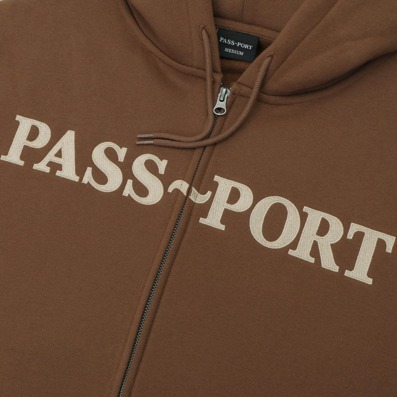 Pass Port Skateboards Official Chocolate Brown Zip Hooded Sweatshirt Embroidery