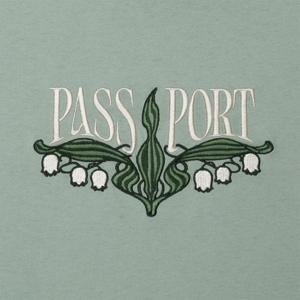 Pass Port Skateboards - Lily Of The Valley Embroidered T-Shirt - Stonewash Green