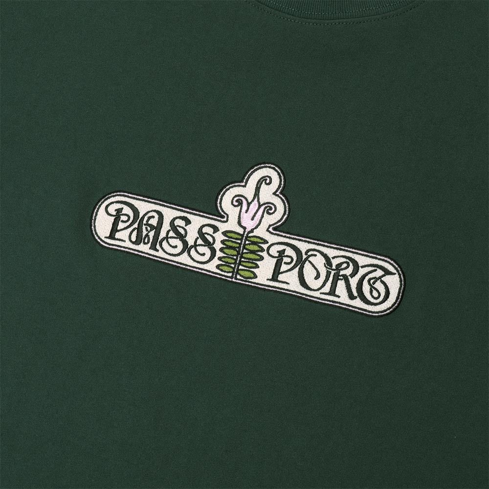 Pass Port Skateboards - Gardenia Embroidered T-Shirt - Forest Green