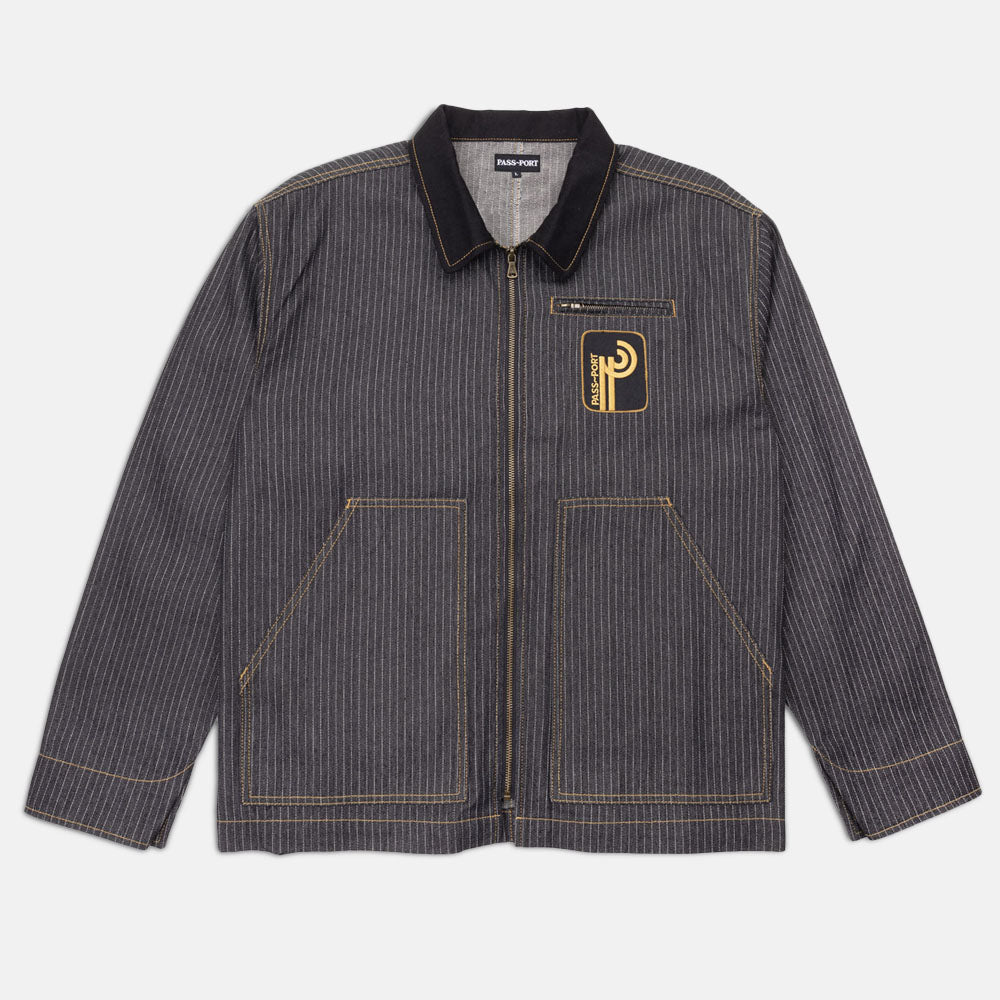 Pass Port Skateboards - Long Con Striped Denim Packers Jacket - Black