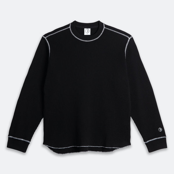 Polar Skate Co. - Dylan Waffle Longsleeve T-Shirt - Black / White