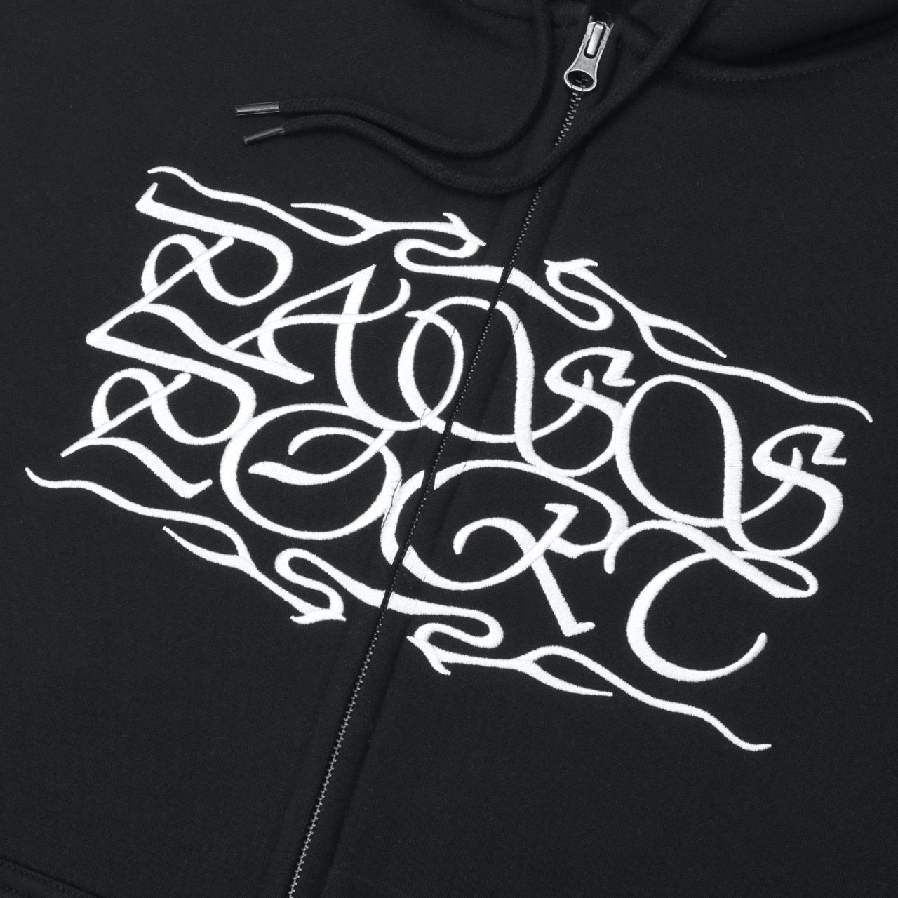 Pass Port Skateboards Caligraphy Black Zip Hooded Sweatshirt Front Embroidery