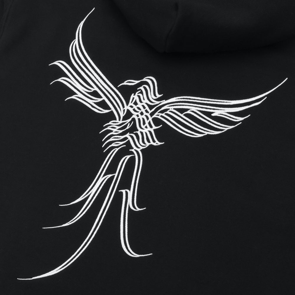 Pass Port Skateboards Caligraphy Black Zip Hooded Sweatshirt Back Embroidery