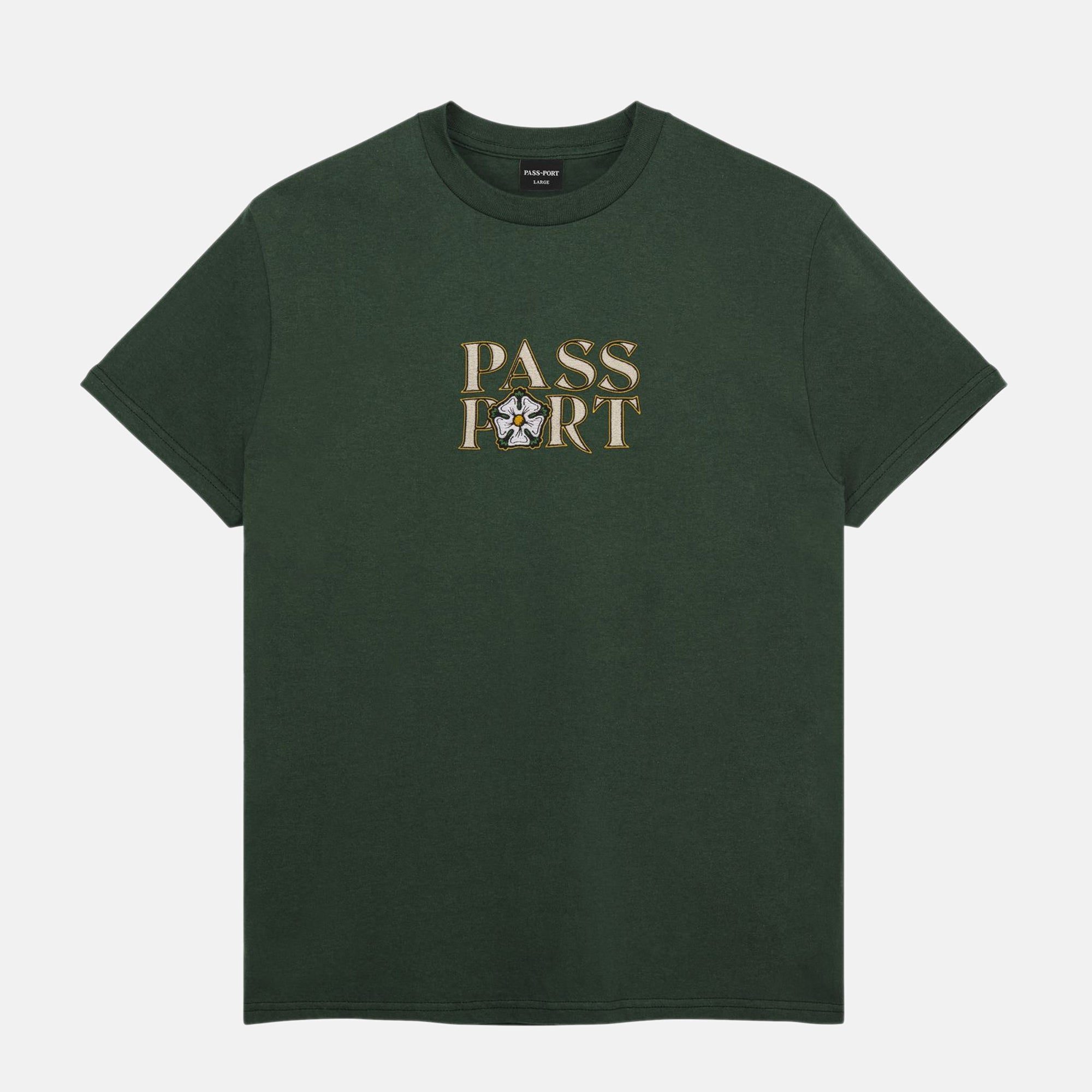 Pass Port Skateboards - Rosa Embroidery T-Shirt - Forest Green