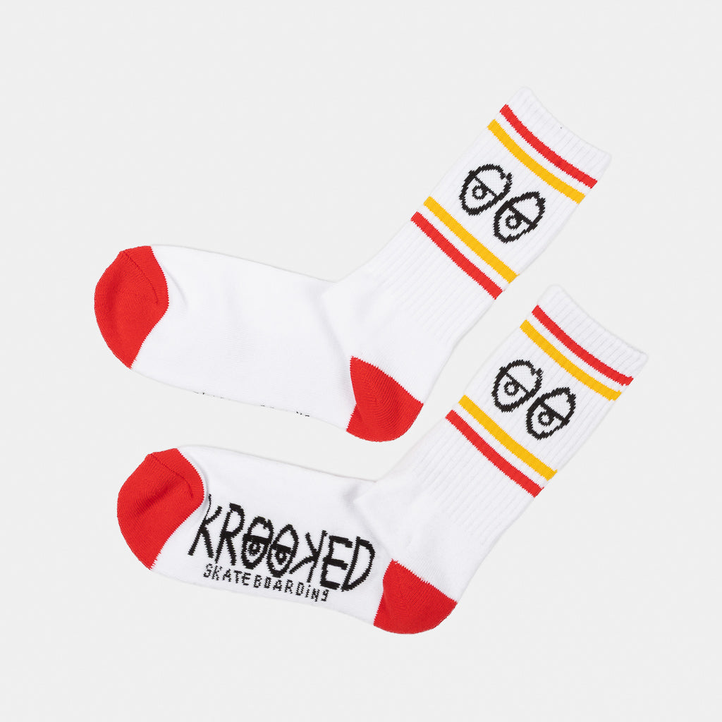 Krooked Skateboards - Eyes Socks - White / Red / Navy / Yellow