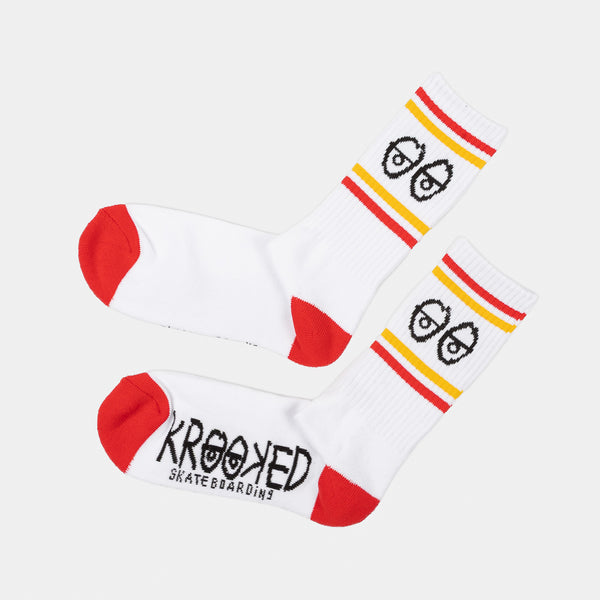 Krooked Skateboards - Eyes Socks - White / Red / Navy / Yellow