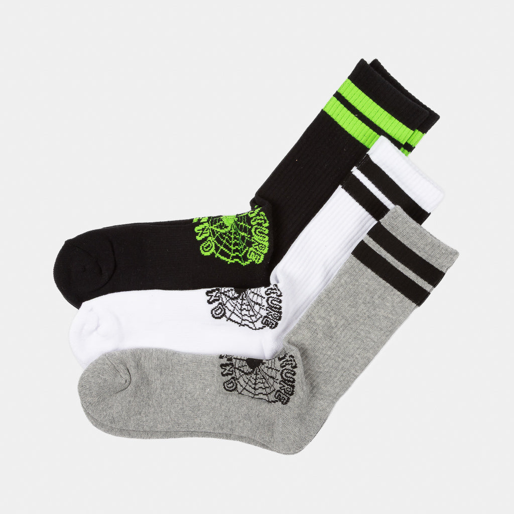Creature Skateboards - Web Crew Socks (3 Pack) - Black / White / Grey Heather