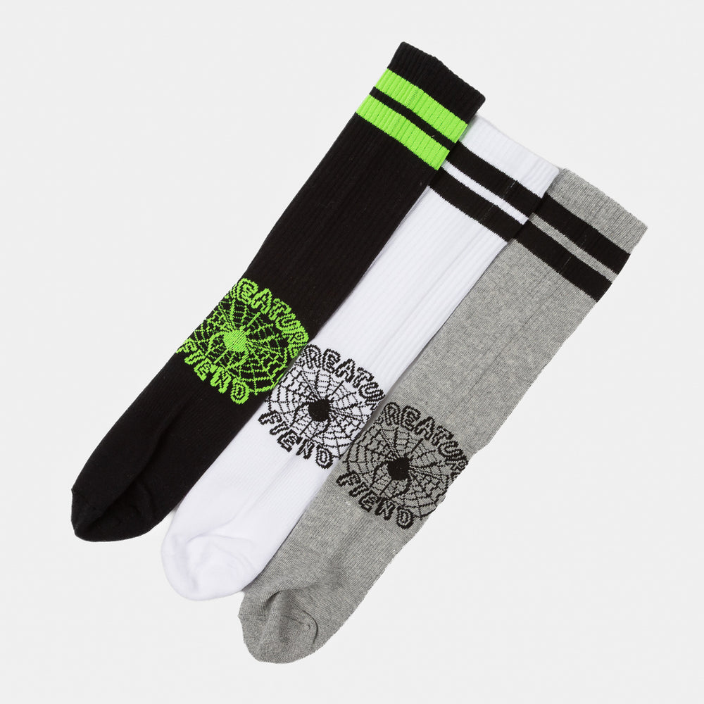 Creature Skateboards - Web Crew Socks (3 Pack) - Black / White / Grey Heather